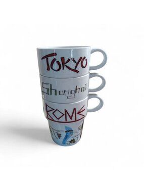 World Market Stacking City Mugs - Set of three - Tokyo, Shanghai, & Rome
